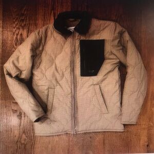 Men's Tan Quilted Jacket with Black Accents
